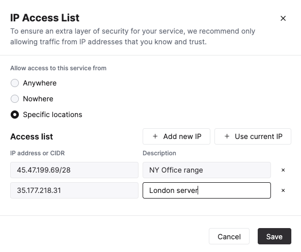 Adding a single IP to the access list in ClickHouse Cloud - Zoomed
